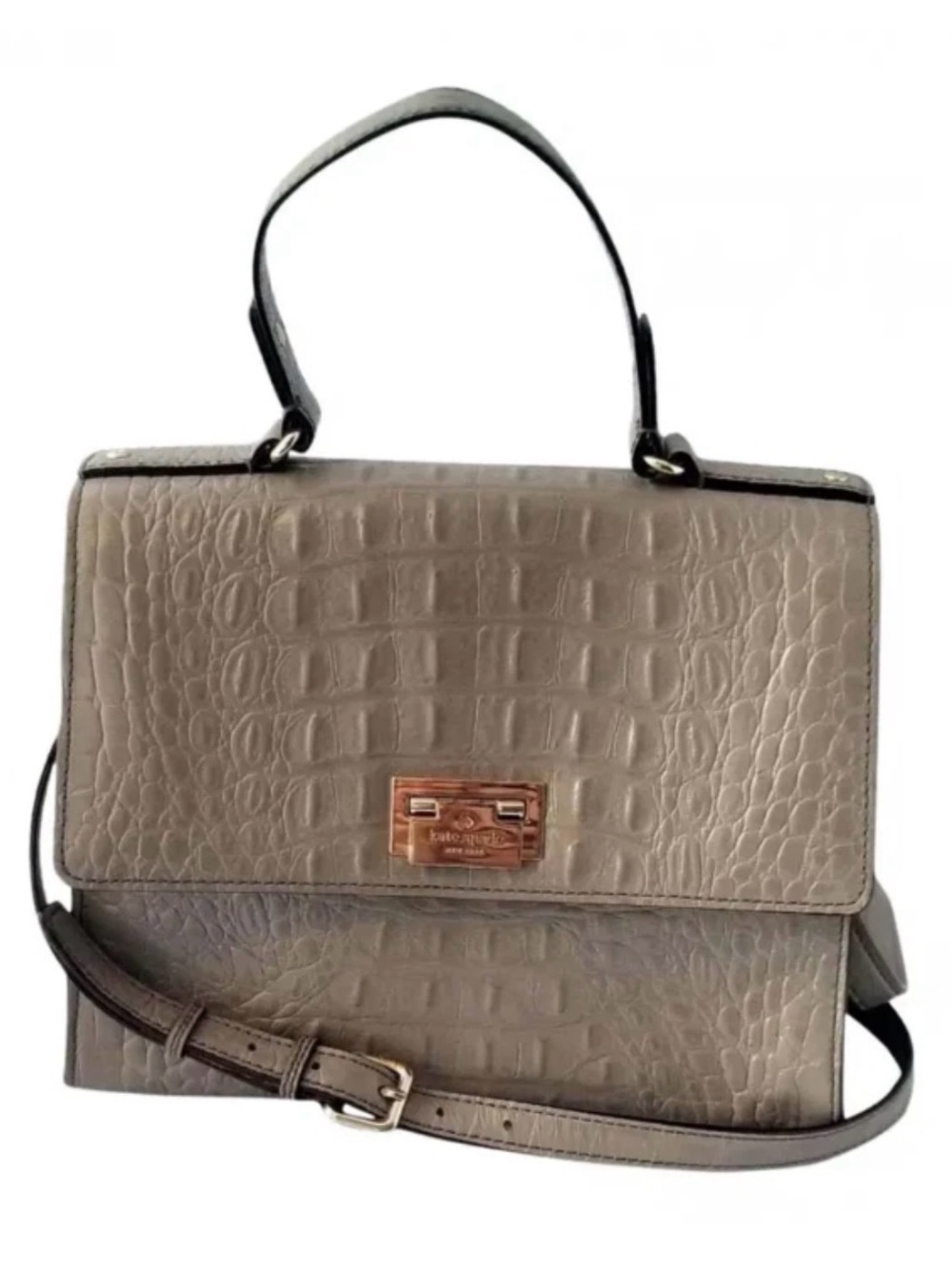 Kate Spade Knightsbridge Doris Grey Leather Crocodile Embossed Satchel Crossbody
